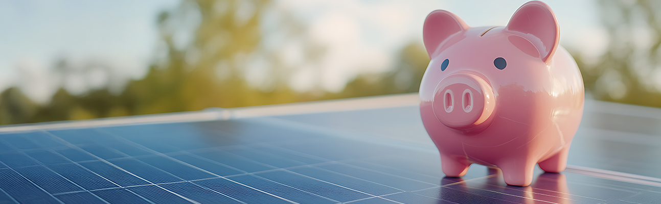 Schmuckbild - Sparschwein auf Solarpanel