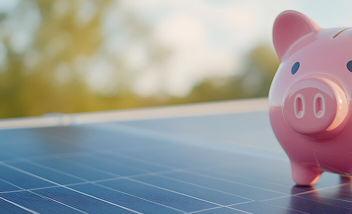 Schmuckbild - Sparschwein auf Solarpanel
